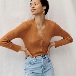 Rust Colored Ribbed Cardigan